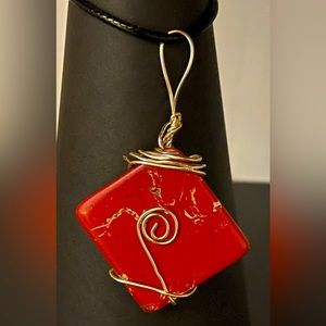 Square Wire Wrapped Red Jasper Pendant